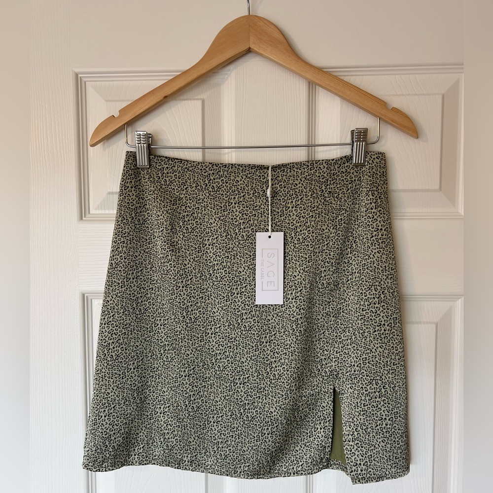 NWT Sage the Label Leopard Print Satin Mini Skirt
